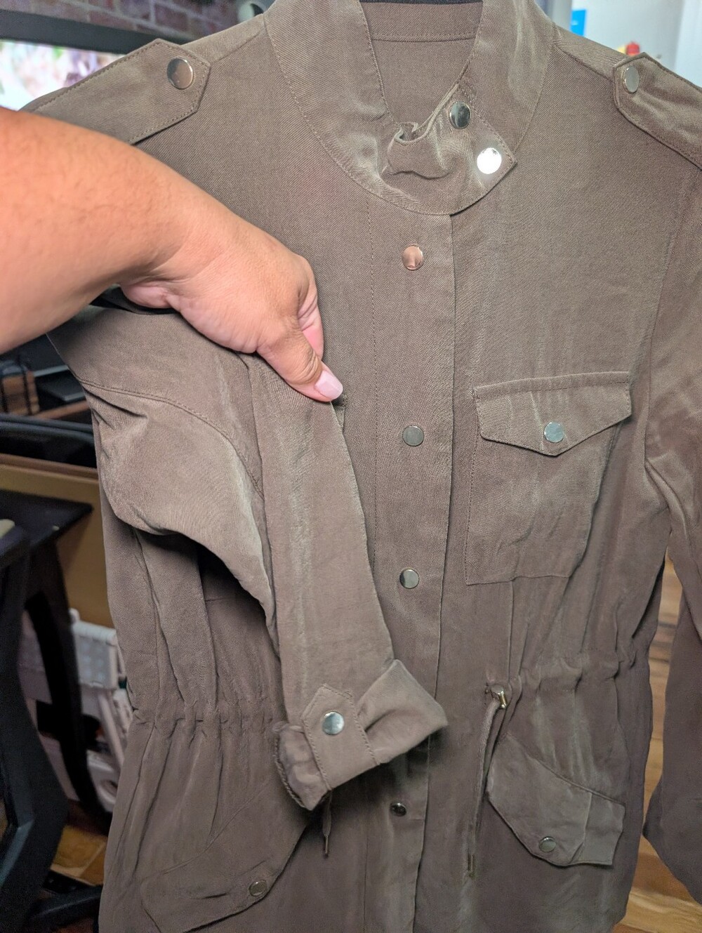 Women's Brown Utility Jacket - Casual Anorak Coat - Picture 6 of 6